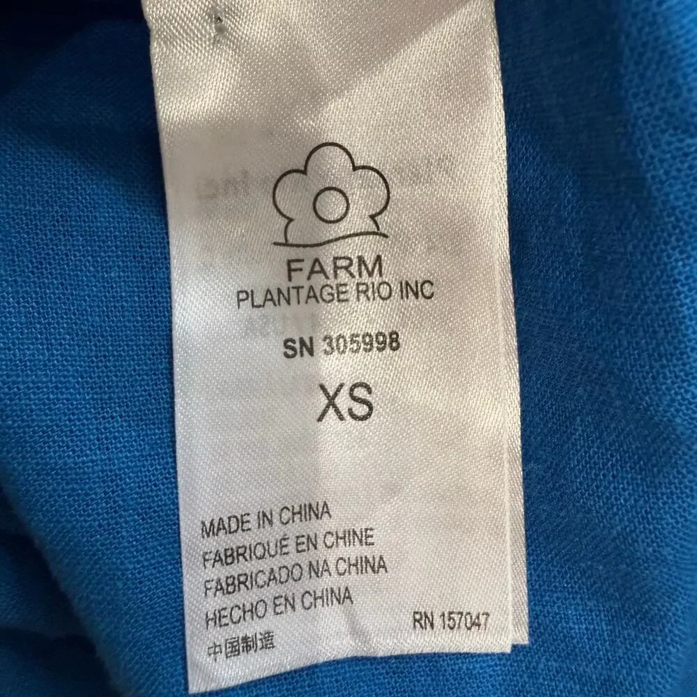 Farm Rio Knotted Cut Out Linen Blend Midi Dress Blue Women's Size XS - Picture 10 of 12